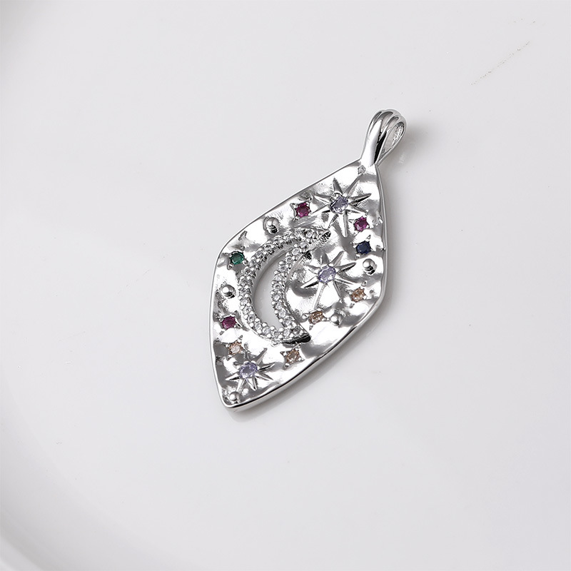 Colored Zircon Inlaid Geometric Pendant Rhomboid Triangle Moon Star Ey