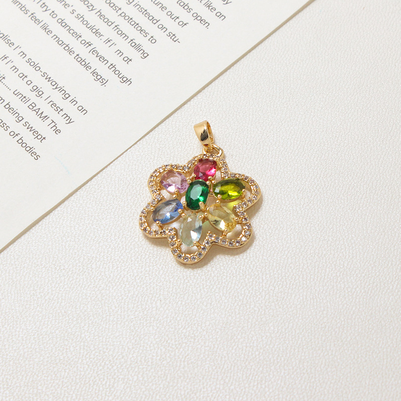 Rainbow Colored Cubic Zirconia Geometric Arrangement Pendant