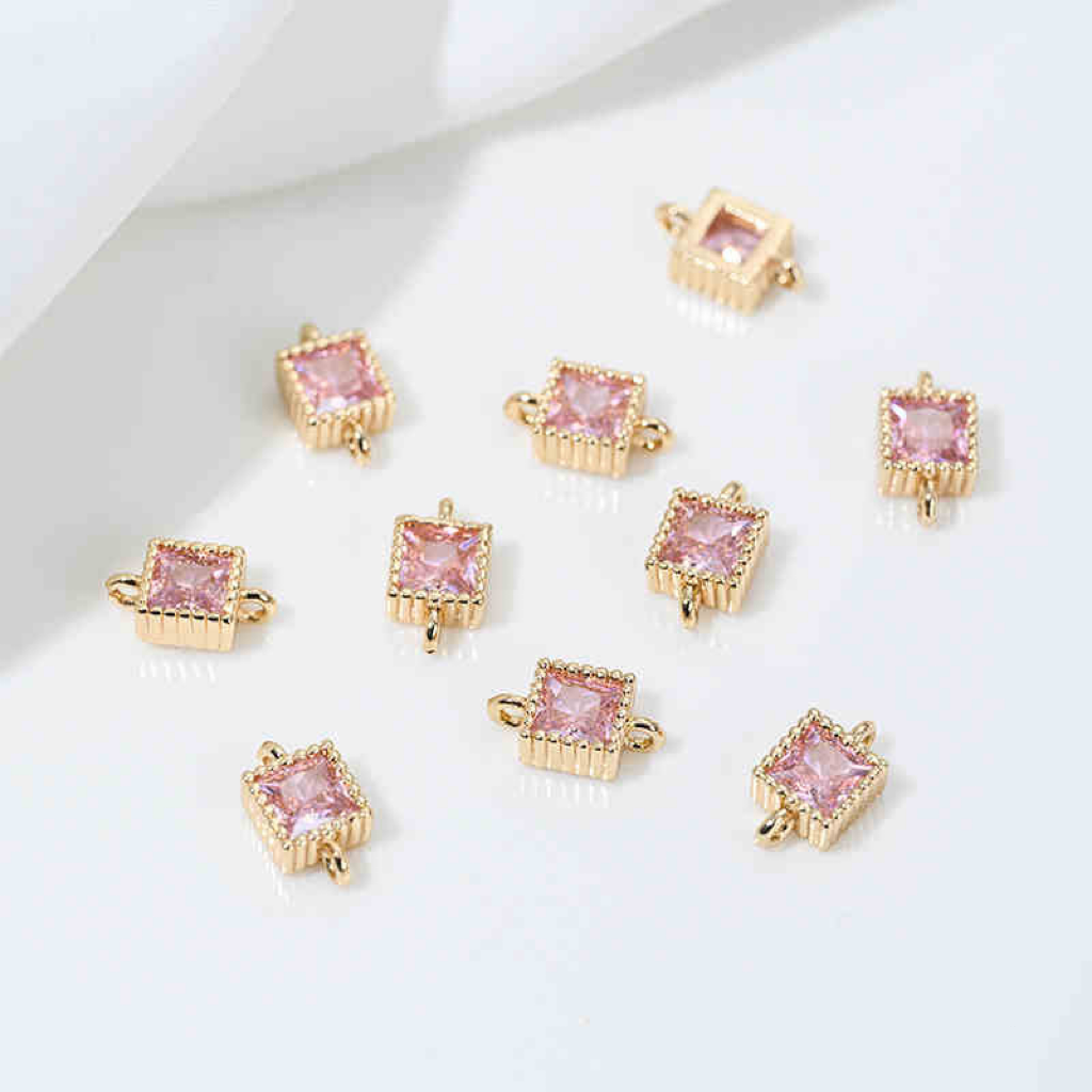5mm Colored Zirconia Inlaid 14k Gold Plated Square Dual Hanging Rings