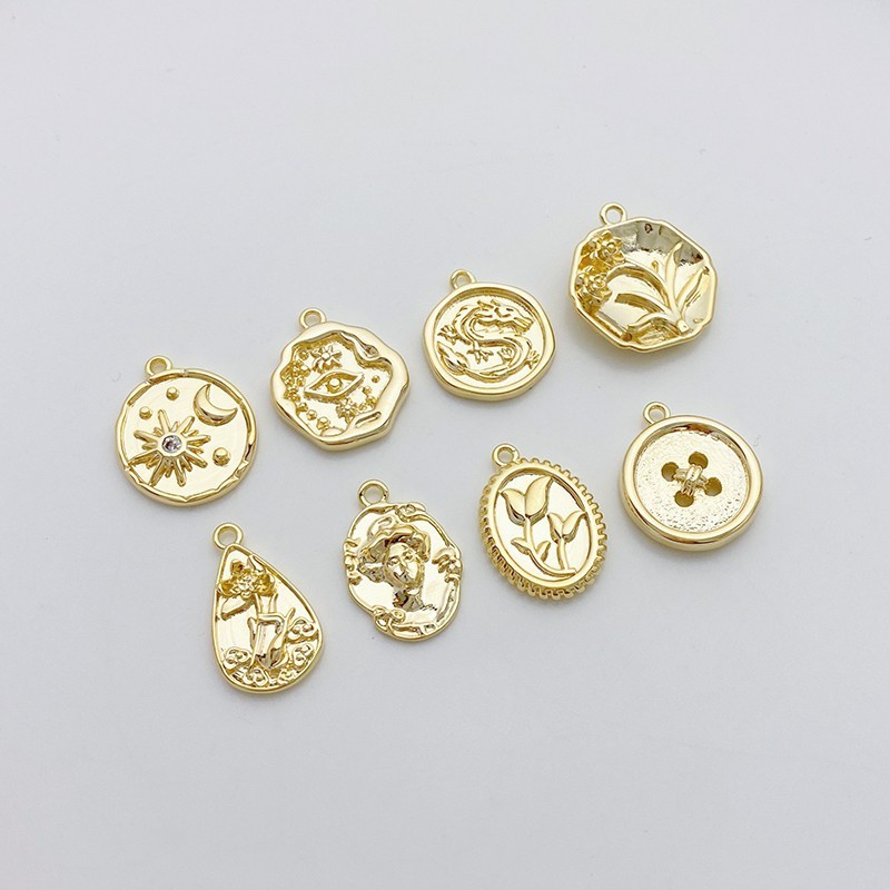 14k Gold Plated Copper Relief Charms Pendant for Jewelry DIY