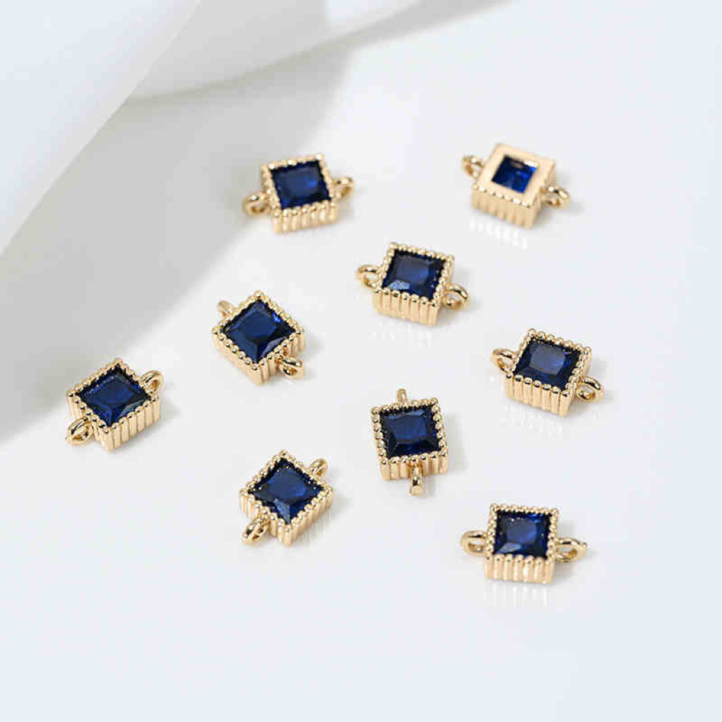 5mm Colored Zirconia Inlaid 14k Gold Plated Square Dual Hanging Rings