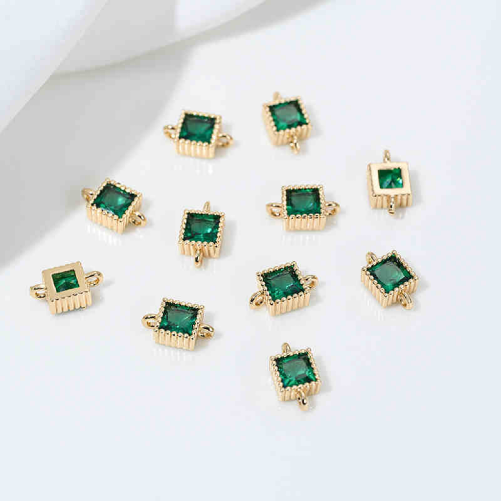 5mm Colored Zirconia Inlaid 14k Gold Plated Square Dual Hanging Rings