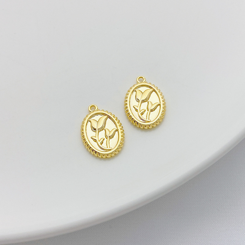 14k Gold Plated Copper Relief Charms Pendant for Jewelry DIY