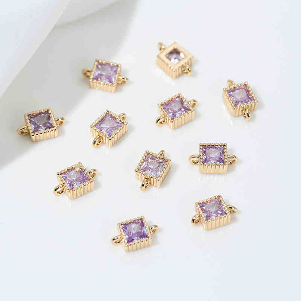5mm Colored Zirconia Inlaid 14k Gold Plated Square Dual Hanging Rings