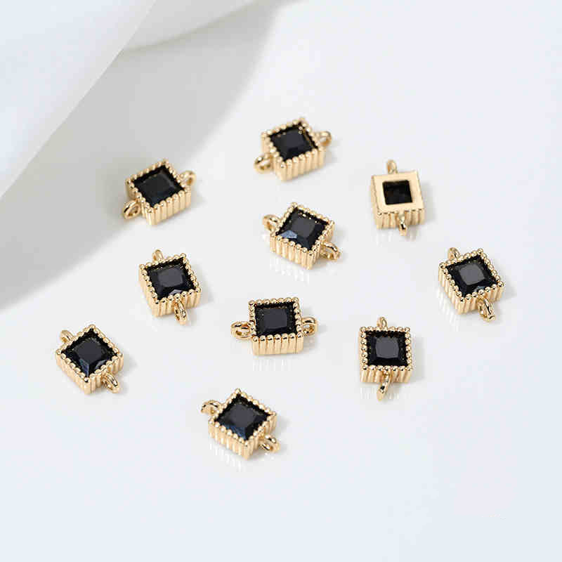 5mm Colored Zirconia Inlaid 14k Gold Plated Square Dual Hanging Rings Charms