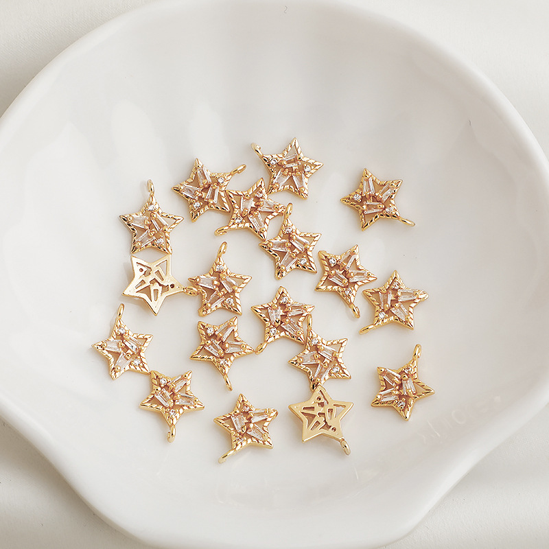 Cubic Zirconia Inlaid Star Charm Jewelry Pendant for Necklace Bracelet
