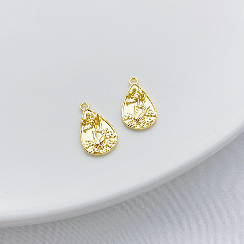 14k Gold Plated Copper Relief Charms Pendant for Jewelry DIY
