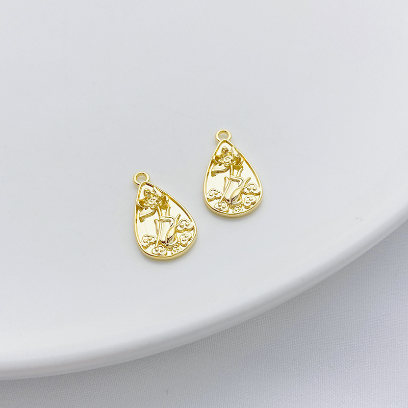 14k Gold Plated Copper Relief Charms Pendant for Jewelry DIY