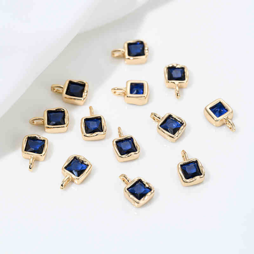 5.8mm Colored Zirconia Inlaid 14k Gold Plated Square with Lava Rim Pendant Jewelry Charms