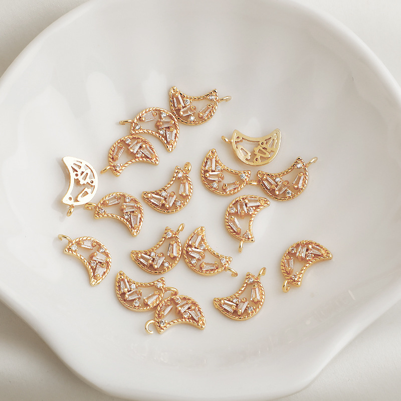 Cubic Zirconia Inlaid Moon and Star Charm Jewelry Pendant for Necklace Bracelet Earrings DIY