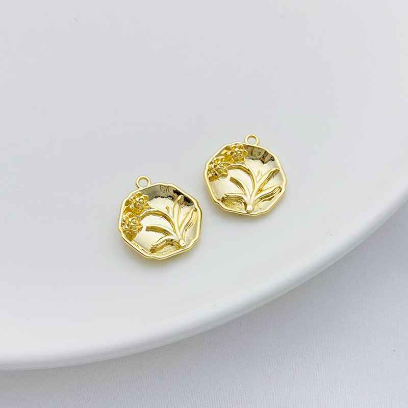 14k Gold Plated Copper Relief Charms Pendant for Jewelry DIY