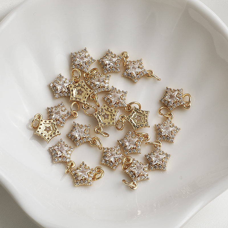 Cubic Zirconia Inlaid Star Charm Jewelry Pendant for Necklace Bracelet