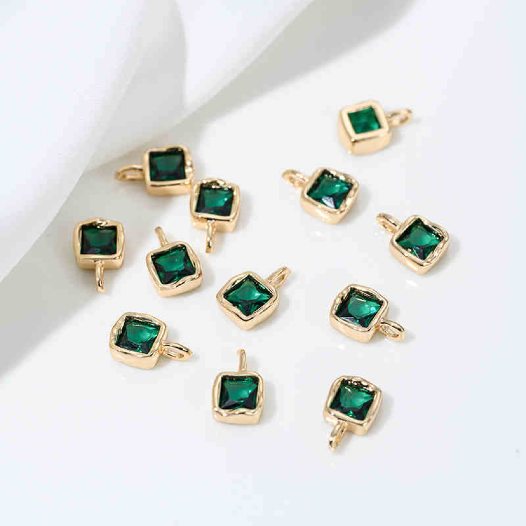 5.8mm Colored Zirconia Inlaid 14k Gold Plated Square with Lava Rim Pendant Jewelry Charms