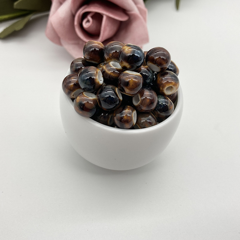 Handmade 6~12mm Flambed Glaze Ceramic Round Beads 100pcs