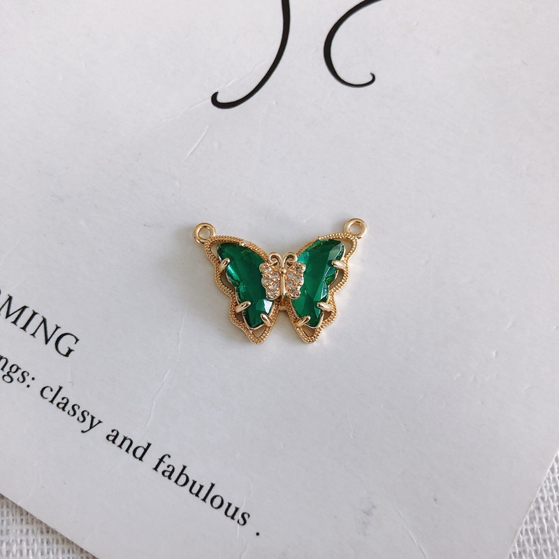 Colored Zircon Butterfly Charm Pendant with Dual Hanging Rings