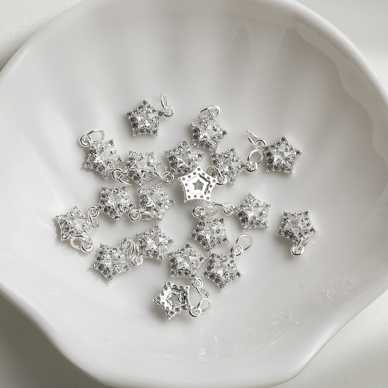 Cubic Zirconia Inlaid Moon and Star Charm Jewelry Pendant for Necklace Bracelet Earrings DIY