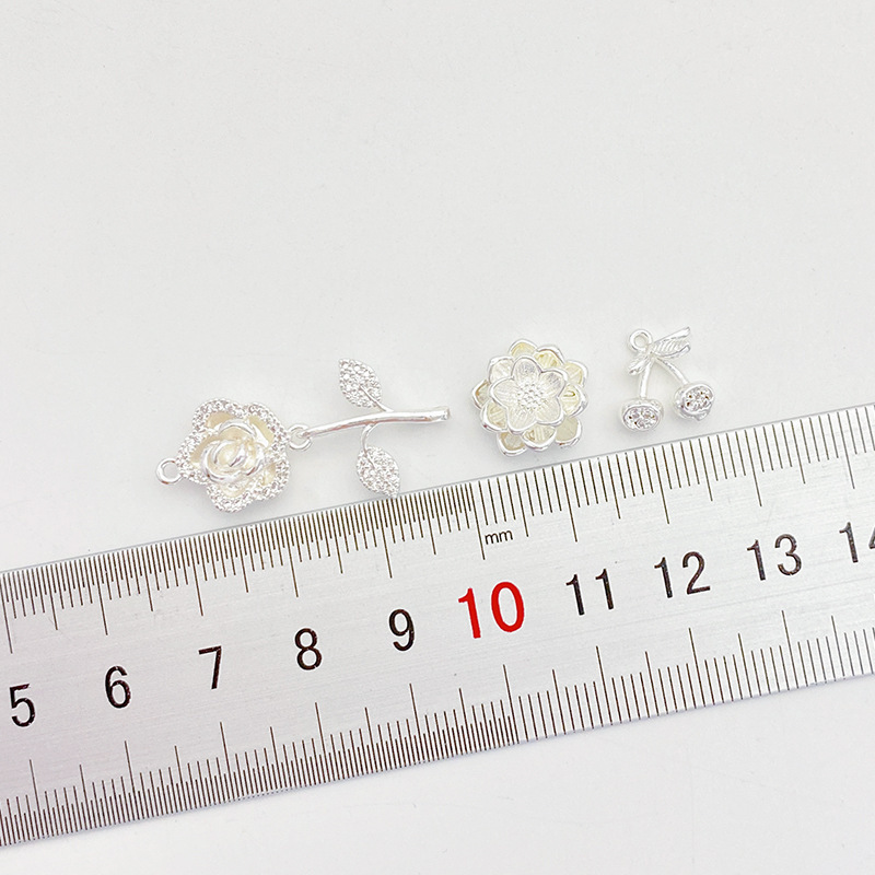 Clear Zircon Inlaid Silver Flower Charm Pendant for Jewelry DIY
