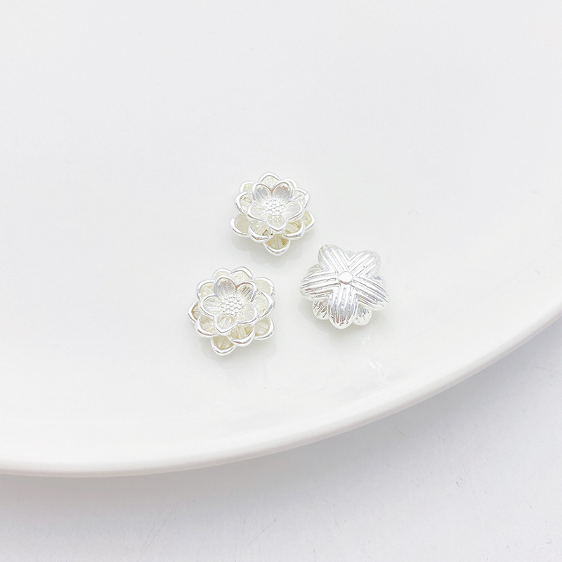 Clear Zircon Inlaid Silver Flower Charm Pendant for Jewelry DIY