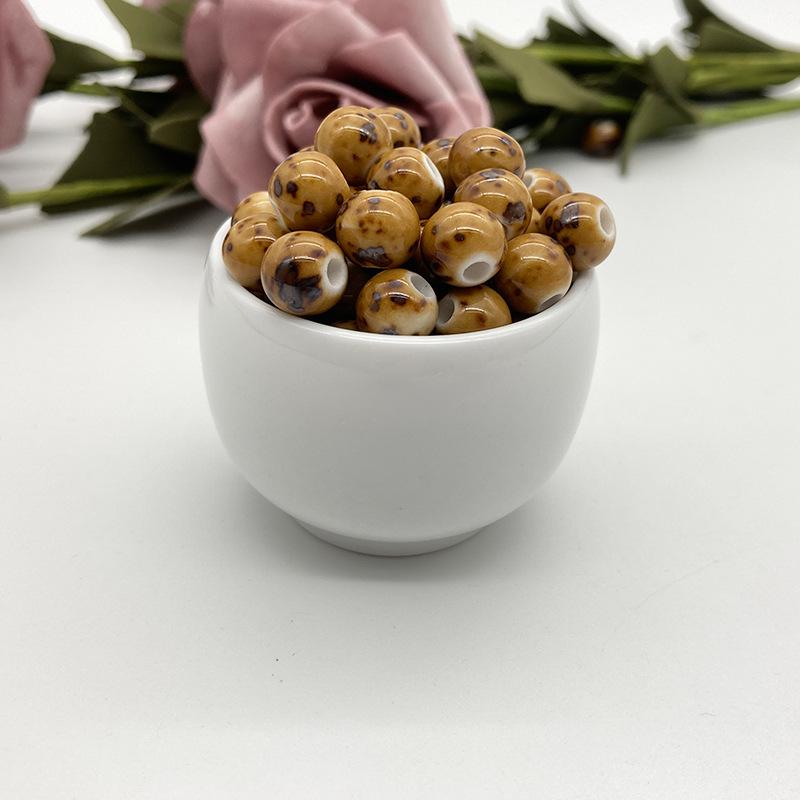 Handmade 6~12mm Flambed Glaze Ceramic Round Beads 100pcs