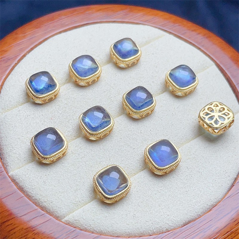 9*9mm 925 Silver Crustification Aquamarine Square Accessory