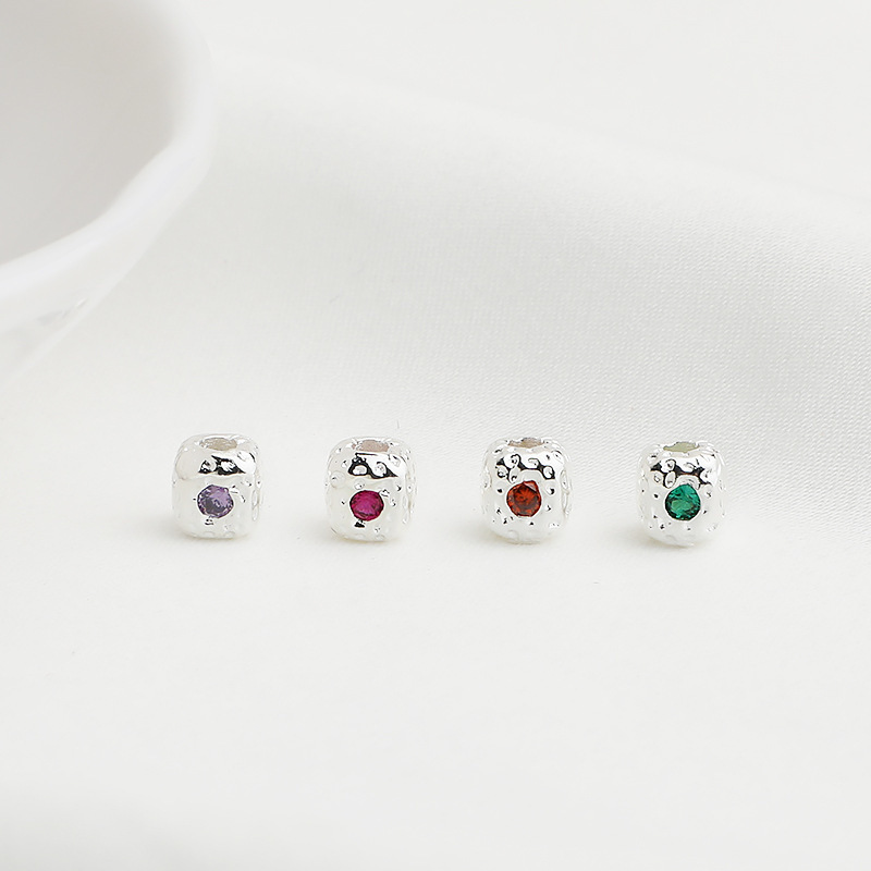 Gold Plated Pitted Cube Spacer Bead Inlaid with Colored Zircon