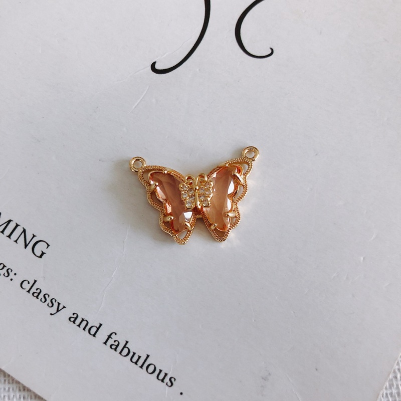 Colored Zircon Butterfly Charm Pendant with Dual Hanging Rings