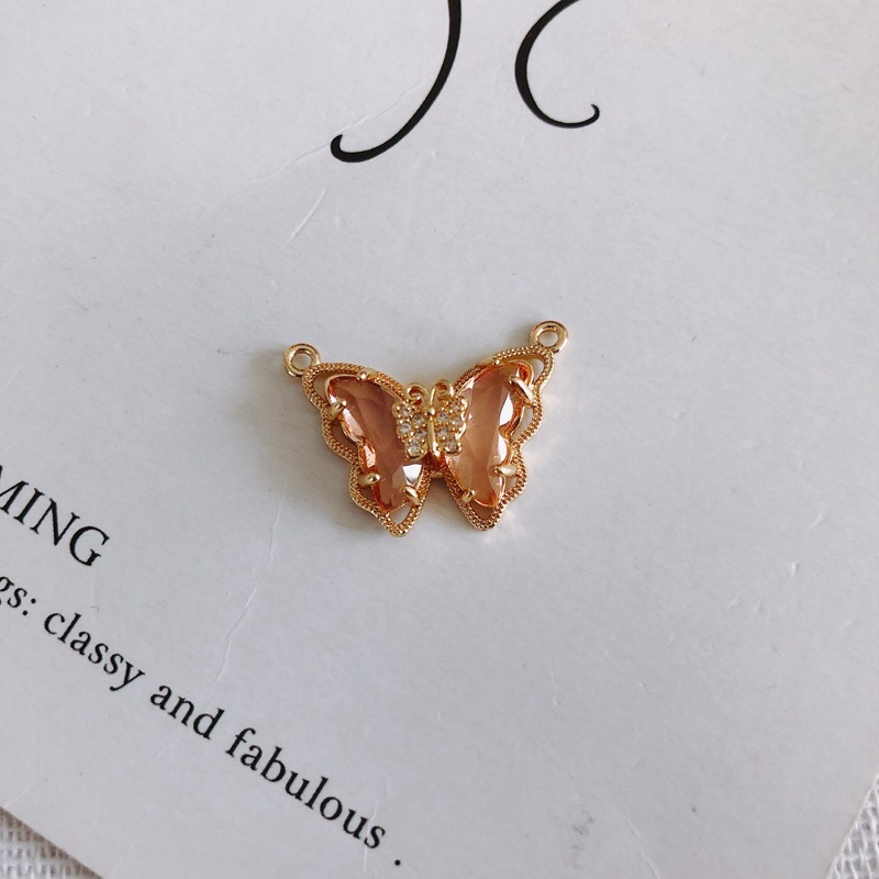 Colored Zircon Butterfly Charm Pendant with Dual Hanging Rings