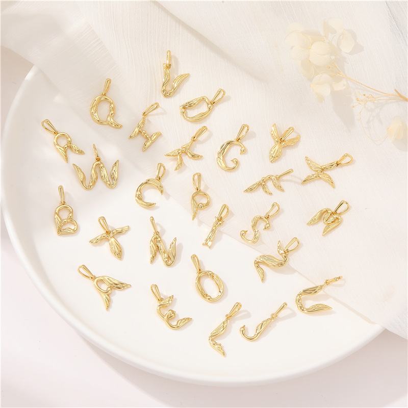 14k Gold Plated Artistic Bird 26 Letters Pendant Jewelry Charms