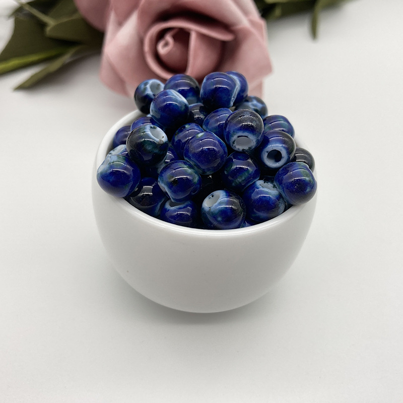 Handmade 6~12mm Flambed Glaze Ceramic Round Beads 100pcs
