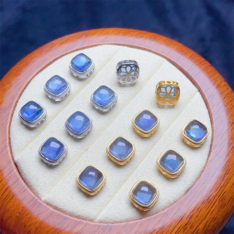 9*9mm 925 Silver Crustification Aquamarine Square Accessory