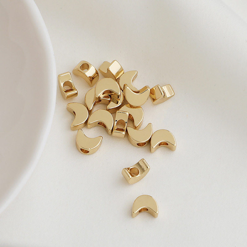 gold plated cross hole moon spacer beads 10pcs