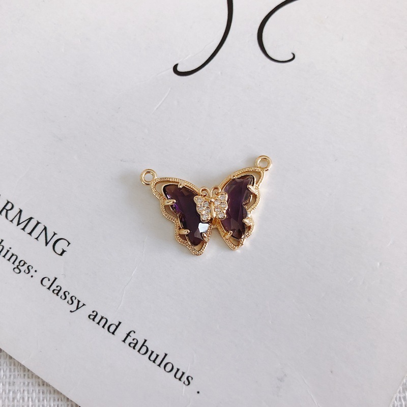 Colored Zircon Butterfly Charm Pendant with Dual Hanging Rings