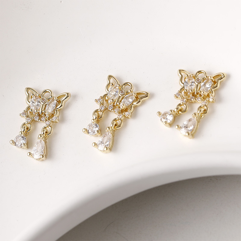 Zirconia Inlaid Butterfly and Bow Charm Pendant with Hanging Rings Multiple Style