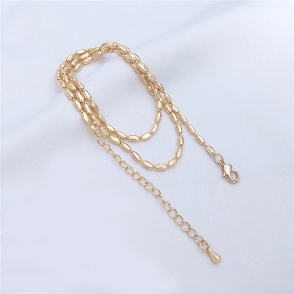 Gold Plated Rice Shaped Beads Chain Bracelet Necklace Accessory for DIY