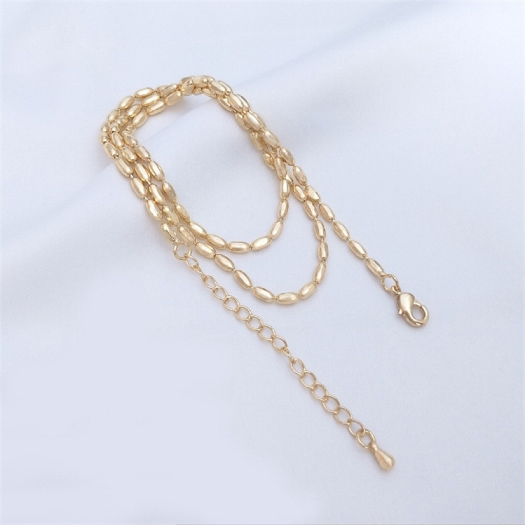 Gold Plated Rice Shaped Beads Chain Bracelet Necklace Accessory for DIY