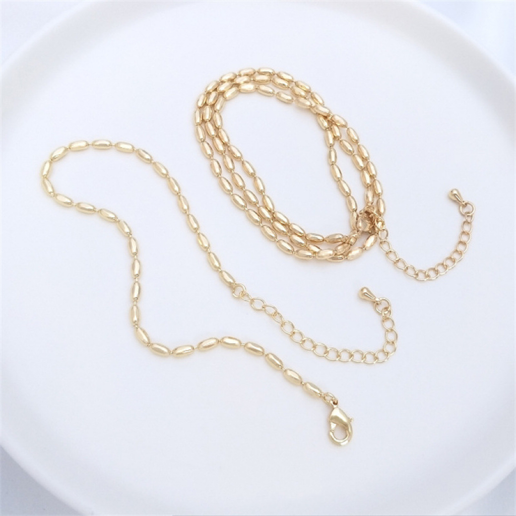 Gold Plated Rice Shaped Beads Chain Bracelet Necklace Accessory for DIY