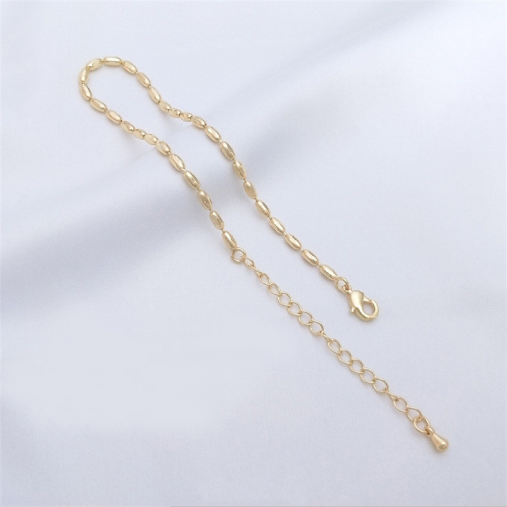 Gold Plated Rice Shaped Beads Chain Bracelet Necklace Accessory for DI