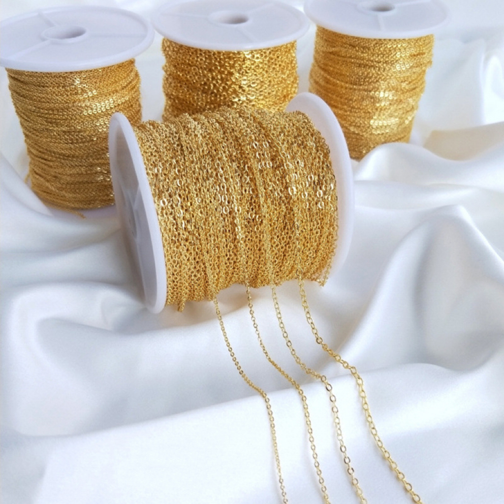 1mm/1.3mm/1.5mm/2mm Silver and 14k Gold Plated O-Shape Chain 1M
