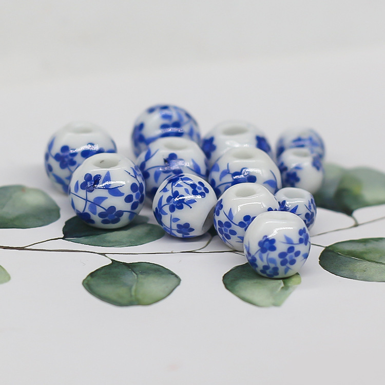 Handmade Blue and White Porcelain Style Ceramic Round Beads 100pcs