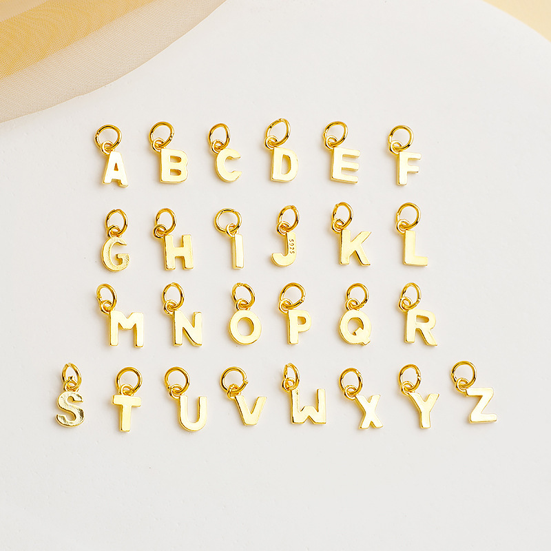 925 Sterling Silver 6*8mm Letters Charms Jewelry Pendant with Hanging Rings