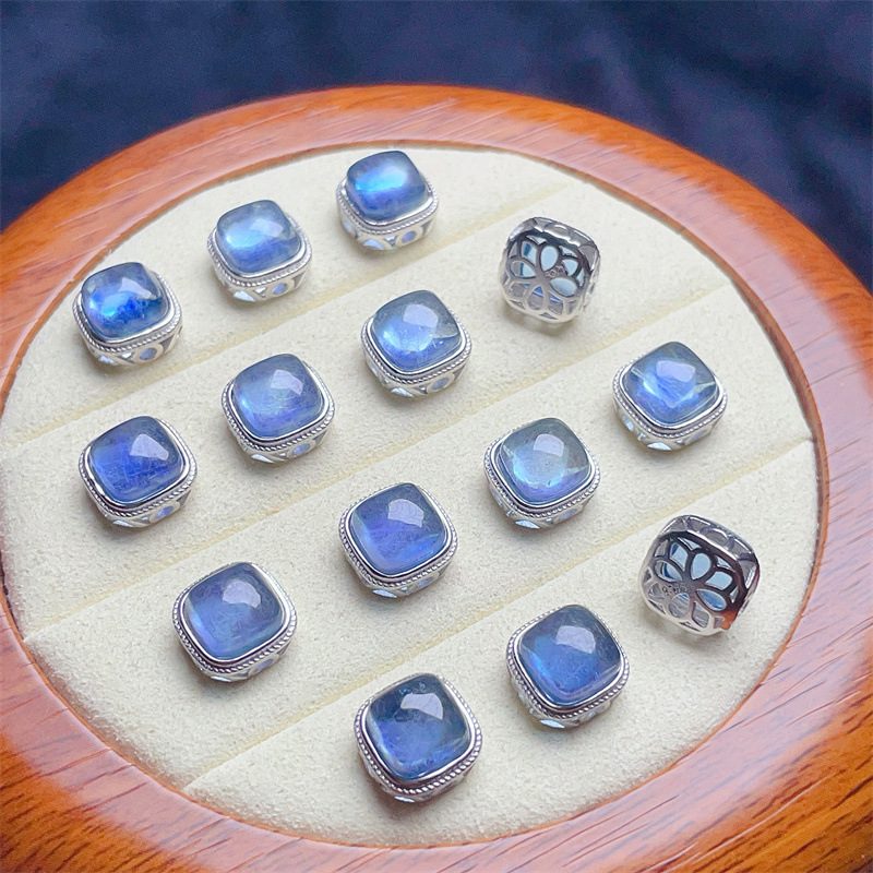 9*9mm 925 Silver Crustification Aquamarine Square Accessory