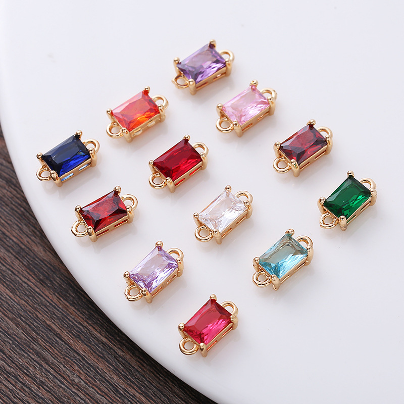 7*12mm Rectangle Glass Charm Pendant Dual Hanging Rings