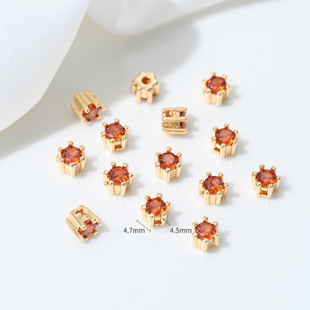 Colored Zirconia Inlaid Six-claw Prong Setting Beads 1 Piece