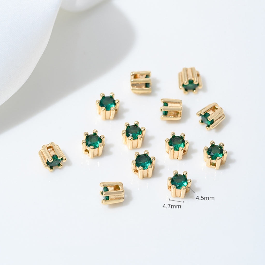 Colored Zirconia Inlaid Six-claw Prong Setting Beads 1 Piece