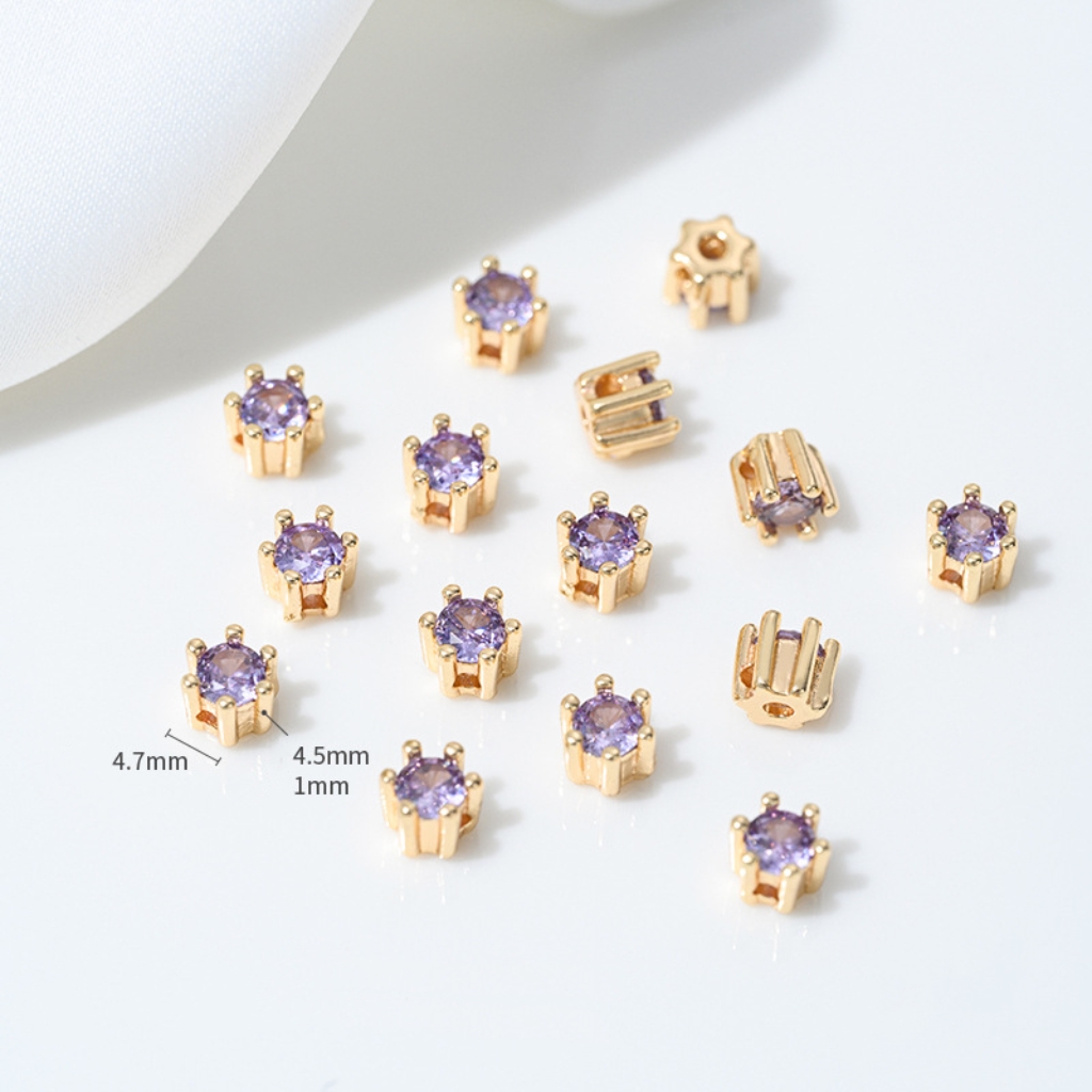 Colored Zirconia Inlaid Six-claw Prong Setting Beads 1 Piece