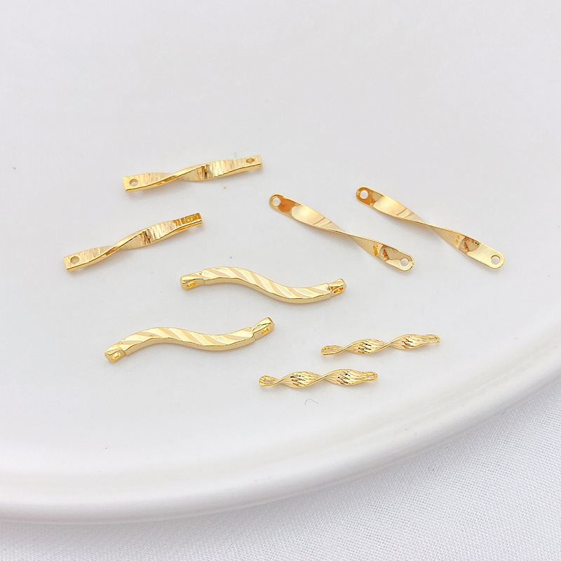 Dual Hanging Rings Gold Plated Wavy Curved Connector Charms for DIY 10PCS Multiple Style