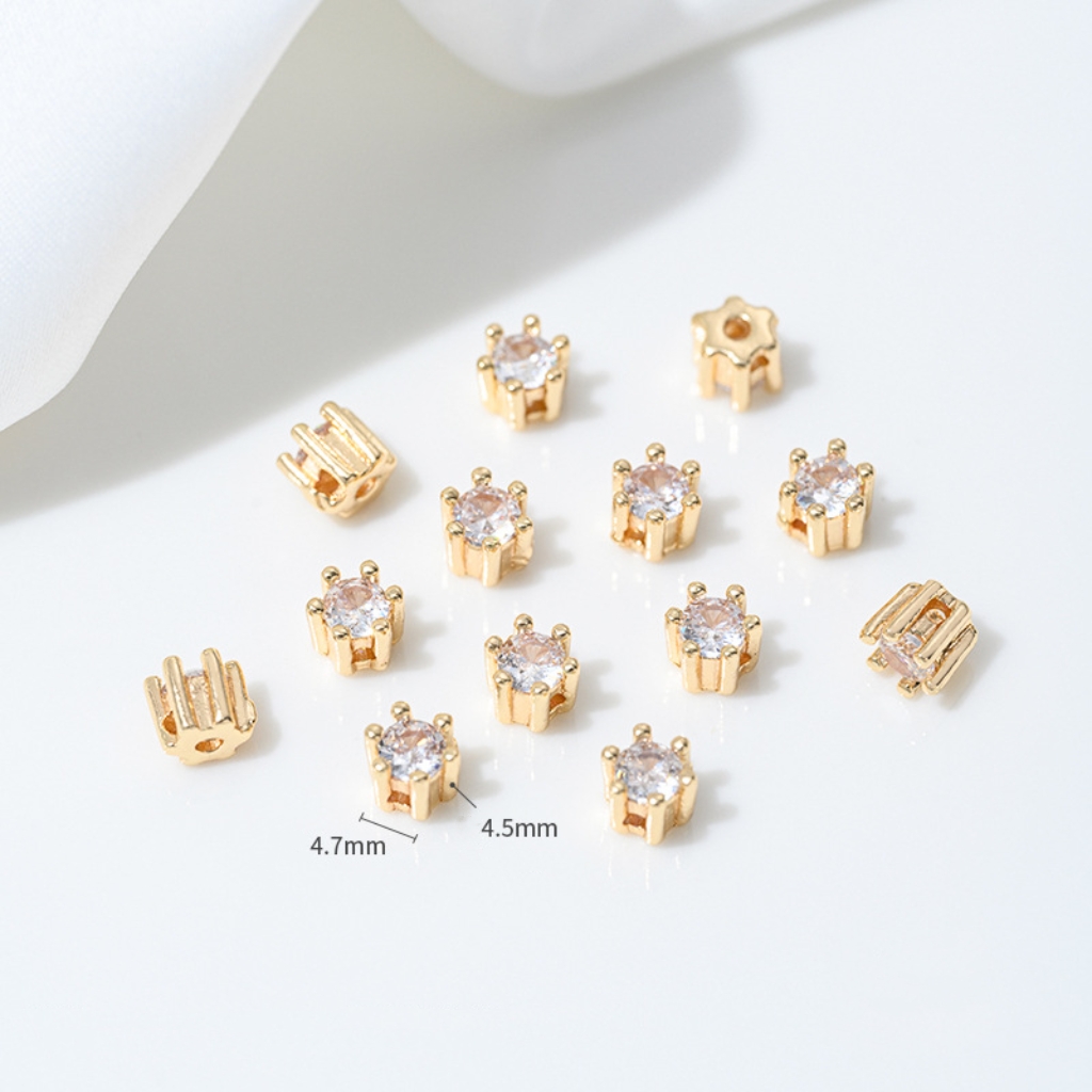 Colored Zirconia Inlaid Six-claw Prong Setting Beads 1 Piece