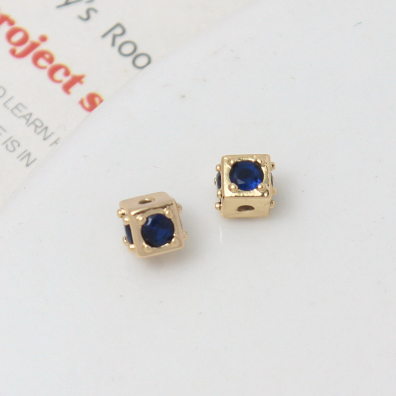 Cubic Zirconia Inlaid 14k Gold Plated Cube Spacer Bead for Jewelry DIY