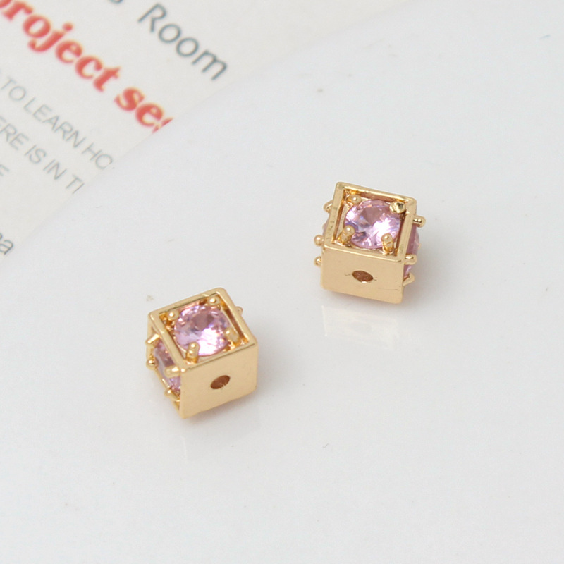 Cubic Zirconia Inlaid 14k Gold Plated Cube Spacer Bead for Jewelry DIY