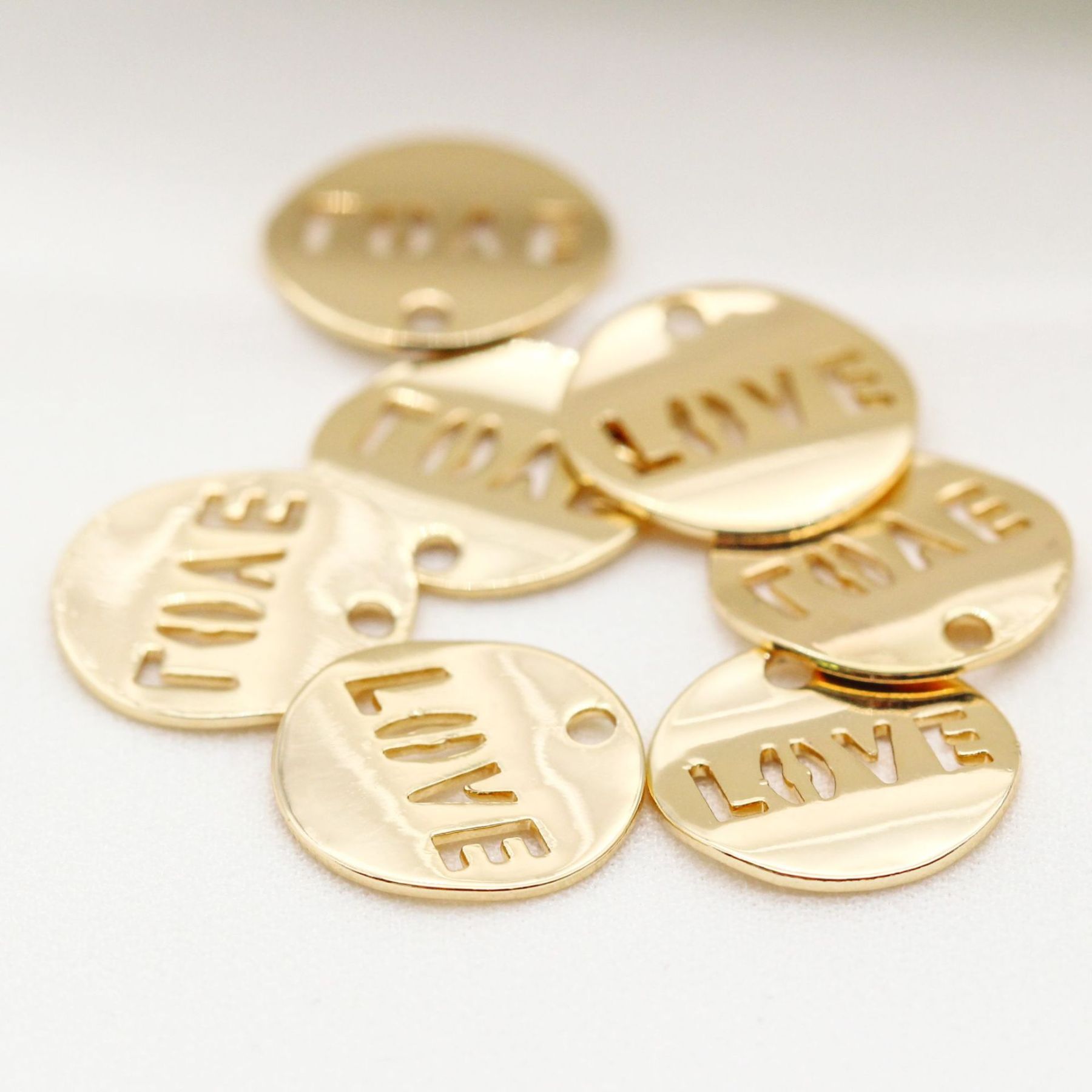 14k Gold Plated LOVE Hollow Medal Charm Pendant for Jewelry DIY